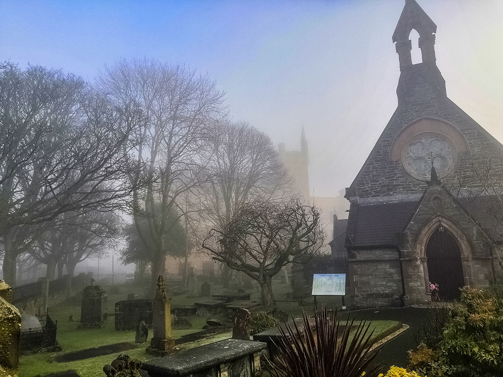 A photo of the st augustines chapel in the fog